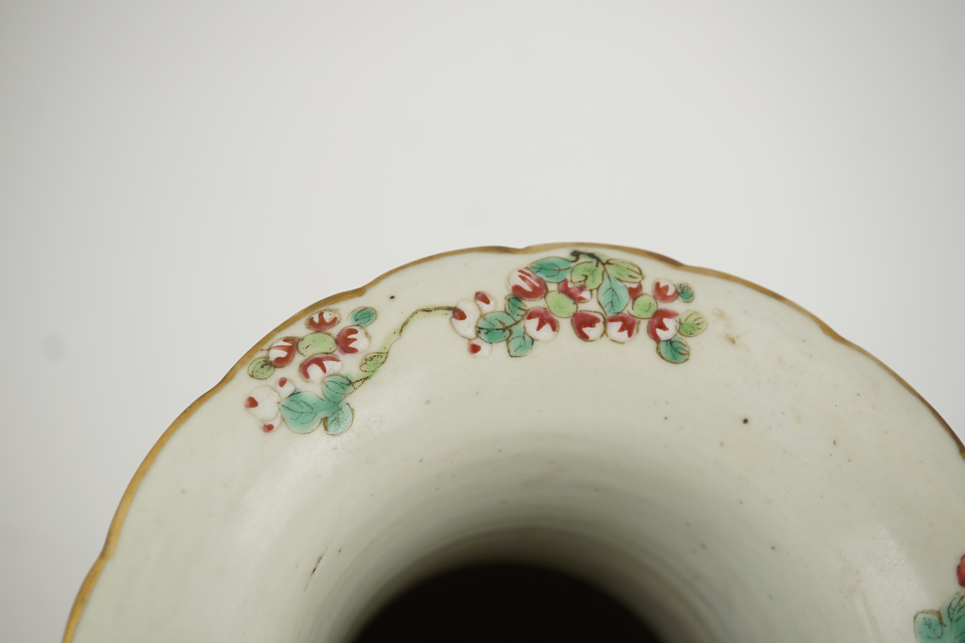A pair of Chinese lime-green sgraffito ground vases, late 19th century